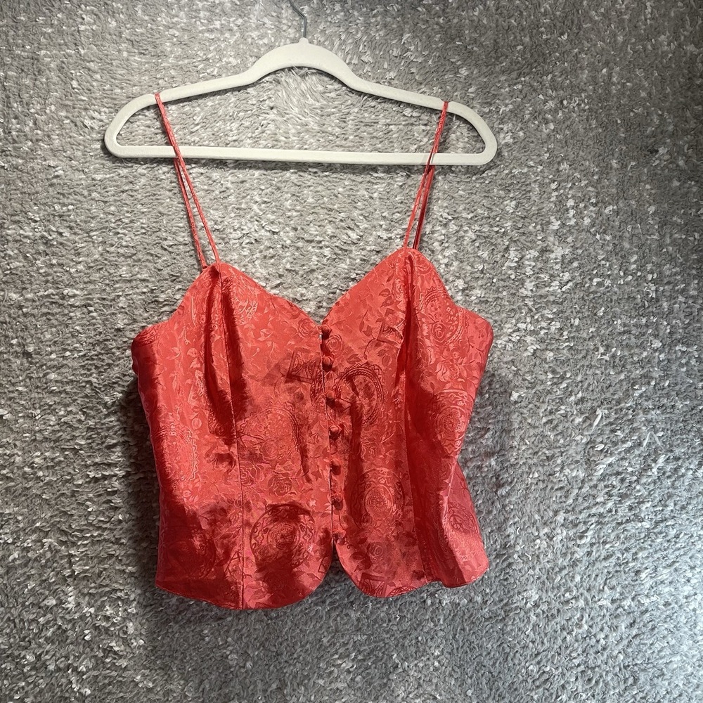 Vintage Victoria's Secret Crop Cami Top Jacquard Rose Satin Women's L Button